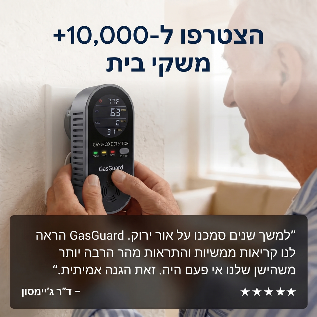 GasGuard – גלאי פחמן חד-חמצני 4 ב-1